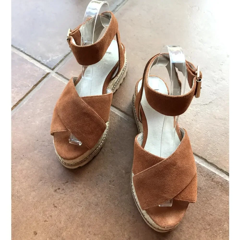 Raye Brown Suede Chunky Strappy Espadrille Sandals size 6